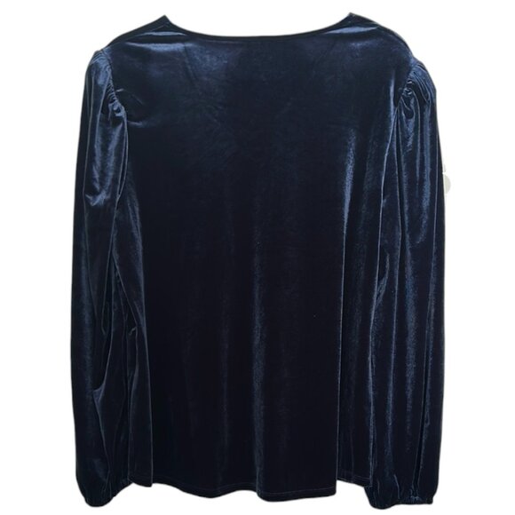 Chico’s Navy Velvet Puff Sleeve Blouse | Size 12 L Long Sleeve Fall Top - Picture 5 of 14